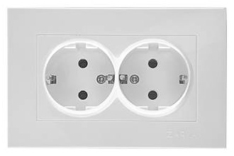 Розетка ВТ-11 двойная с/з Заря белый глянцевый