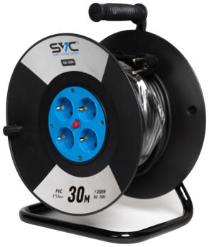Удлинитель на катушке SVC, GS-30M, 4 розетки, 30 метров, 3500W, 240В, 16A, 3x1.5mm², чёрный