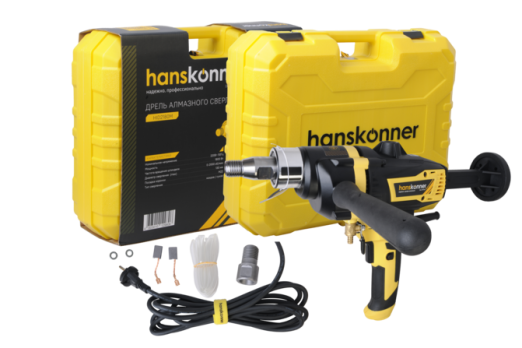 HID2180M Дрель алмазного сверления Hanskonner, 1800Вт, 130мм, 0-2000об/мин, М22, защ муфта,кейс					