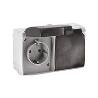 Розетка 2-ная о/у с з/к серый IP54 ROCK UNIT