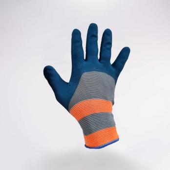 Перчатки нейлоновые серо-оранжевые с синим ПВХ-покрытием