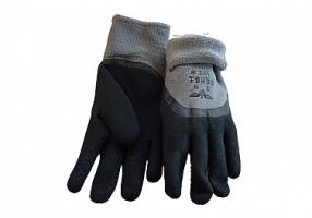 Перчатки утепленные трикотажные серые облитые черным