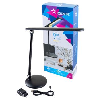 Настольная лампа КОСМОС 9Вт, RA80, 3 режима цветности, диммируемая, черный, 5В, 2А, KOC_DESK034b